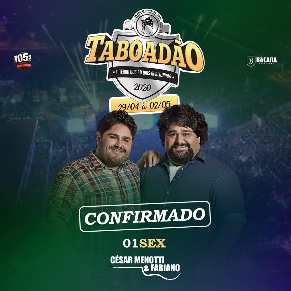 Dupla Cézar Menotti & Fabiano é a 1ª atração confirmada do Taboadão 2020