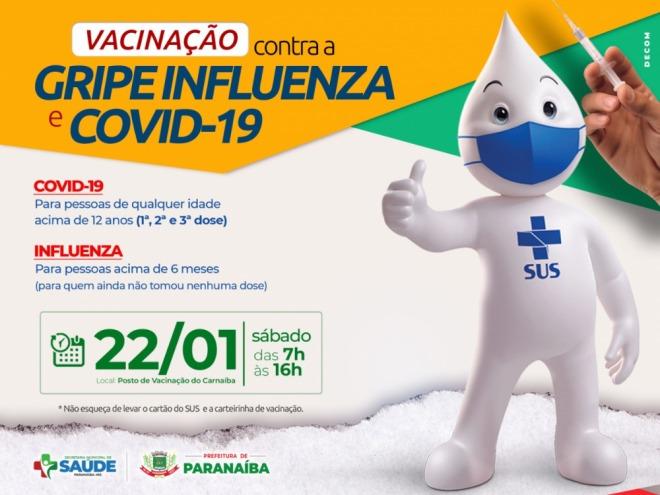 Governo de Paranaíba realizará vacinação contra a Gripe Influenza e Covid-19 neste sábado
